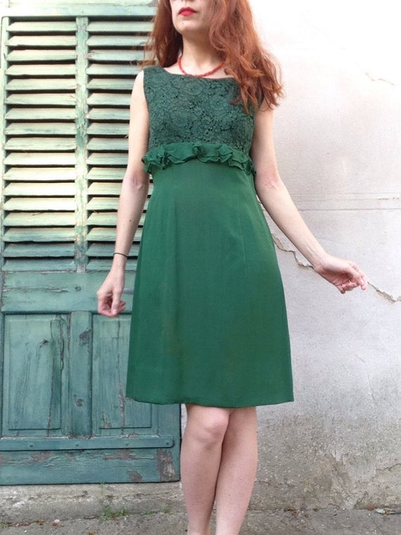 Vintage 1960s Green Silk Chiffon Dress