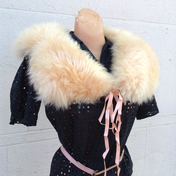 1930s sheepskin fur peach boa scarf