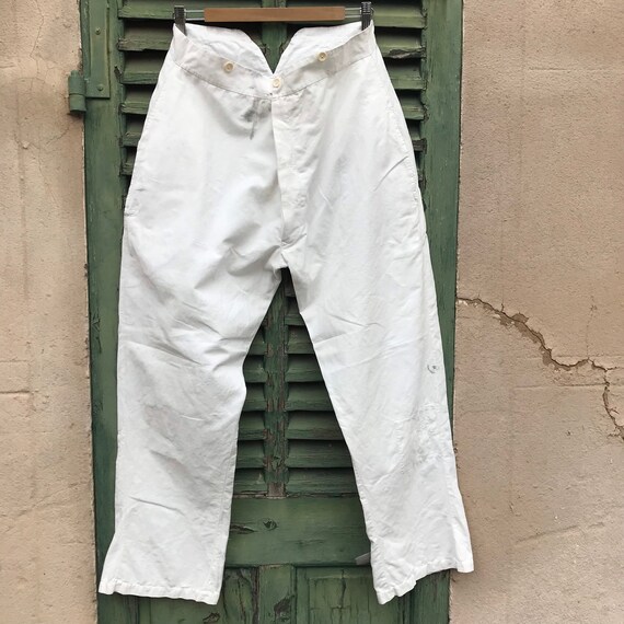 Vintage French Antique 1900s White Cotton Pants Peasant Trousers 