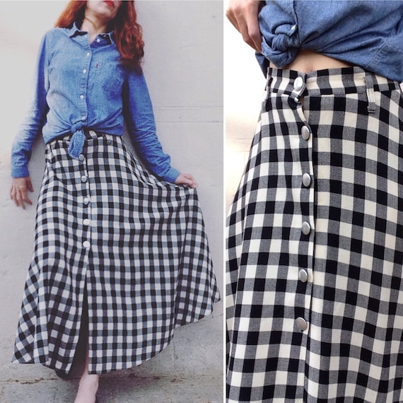 Vintage French 1980s plaid full circle skirt - image 1