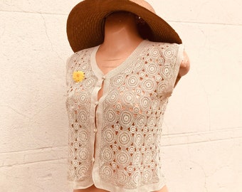 French 1930s cream cotton irish crochet blouse