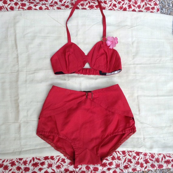 Fabulous French RIVIERA 1940s cherry red cotton SW