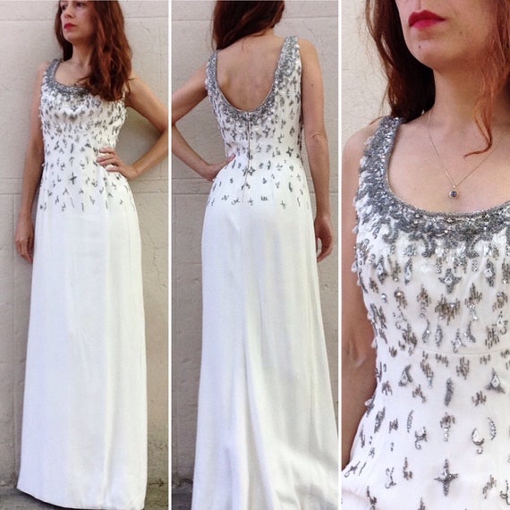 French VTG 1930s 40s ivory silk embroidered beaded