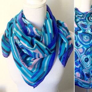 Guy Laroche French VTG 60s womens silk maxi scarf / blue purple pink black abstract print