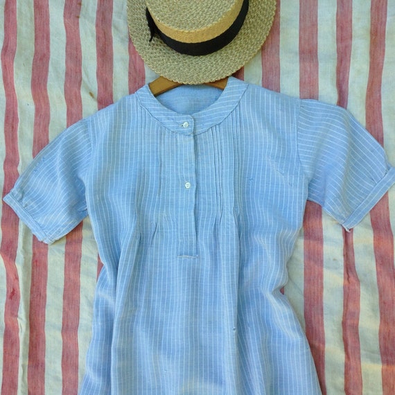 French peasant worker chore dress old denim chambr