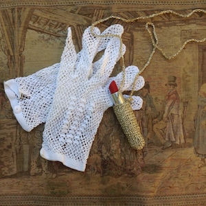 Antique 1900s Wedding French VTG white irish crochet cotton gloves