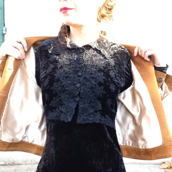1970s french BOHEMIAN black velvet maxi dress