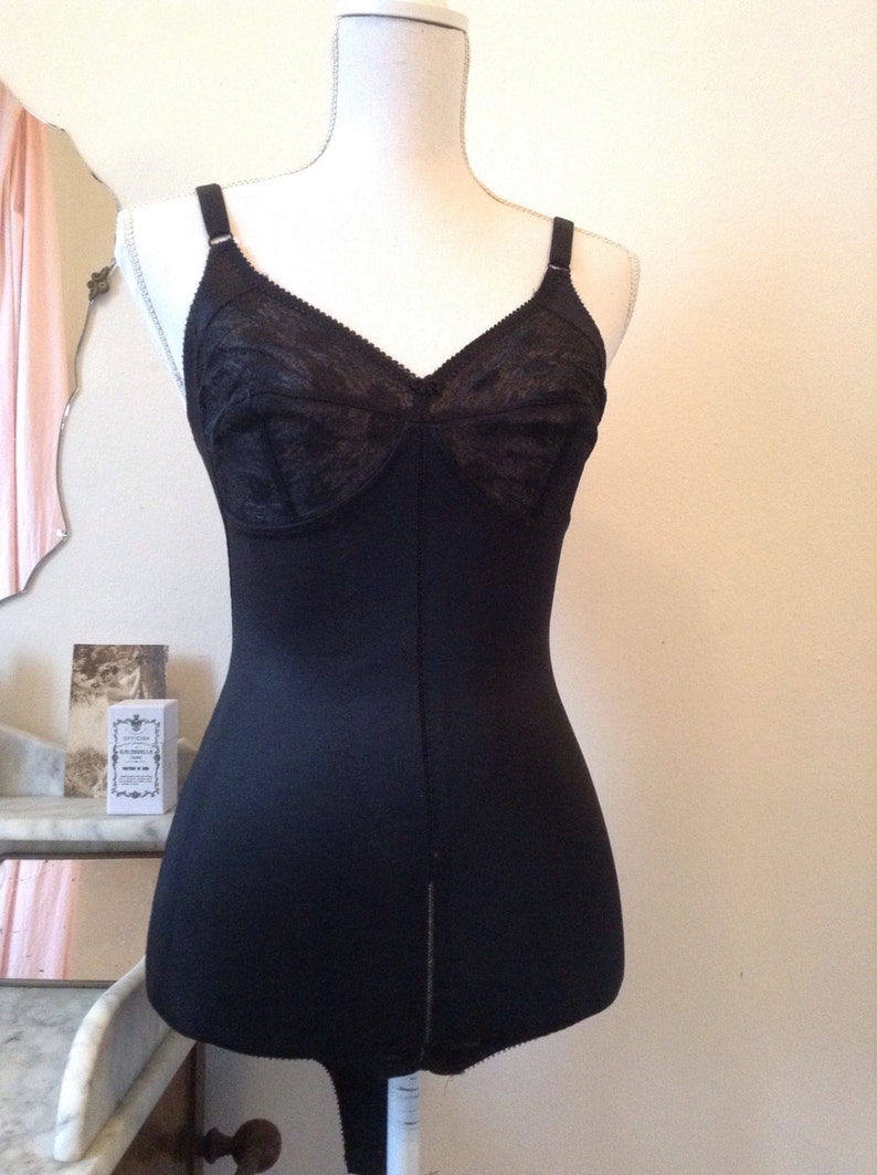 50s French VTG black lace corset / bustier garnment bodysuit | Etsy