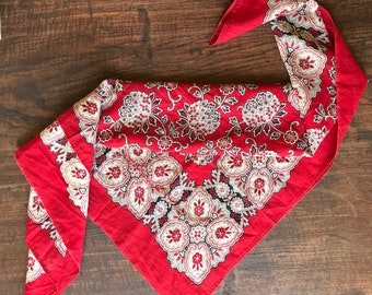 Antique 1900s French handkerchief mouchoir de cou fichu Provence cotton scarf Turkish red bandana workwear