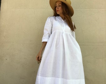 French antique White Cotton and Lace breezy dress