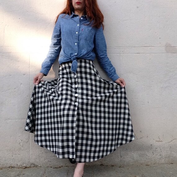 Vintage French 1980s plaid full circle skirt - image 9