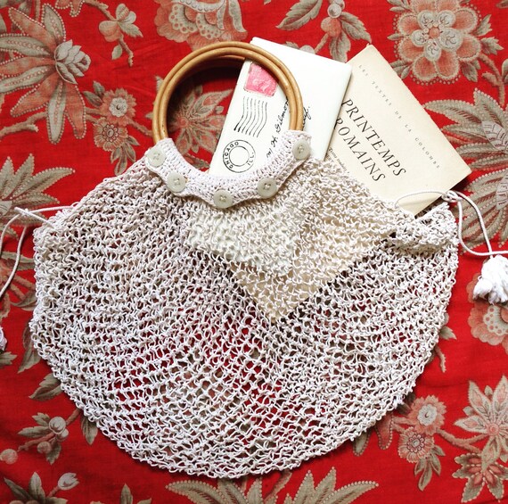 1920s Parisian fishnet crochet cotton hand bag