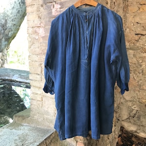 French 1900s biaude indigo peasant workwear