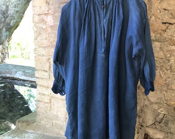 French 1900s biaude indigo peasant workwear