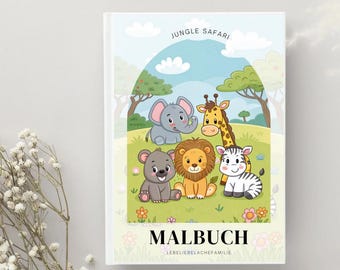 Libro para colorear de safari en la jungla para niños | Libro para colorear animales kawaii para niños de 3 años en adelante | Páginas para colorear de Safari PDF | Lindo libro para colorear para descargar