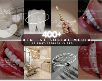 400 Dentist Social Media Kit: 400+ Canva Templates for Instagram ,Teeth Whitening Instagram,Dentist video reels,Digital Download