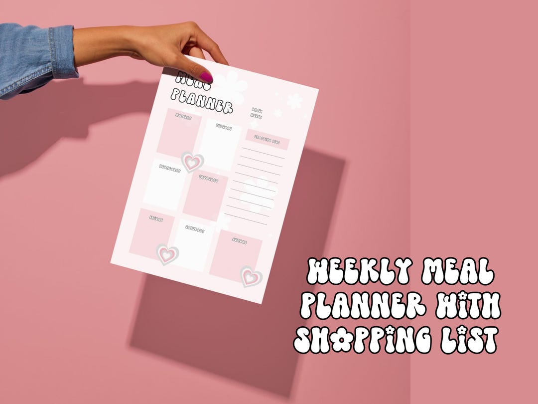 Pink Girly Weekly Meal Planner | Printable PDF & Digital Download ...