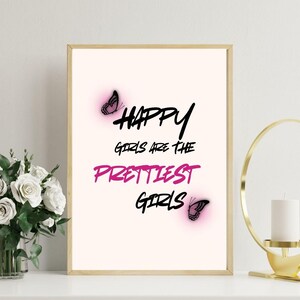 Girls Wall Art Digital Print | Pink Happy Aesthetic Poster for Teen Room or Vanity Decor | Printable Self-Love Artwork Download