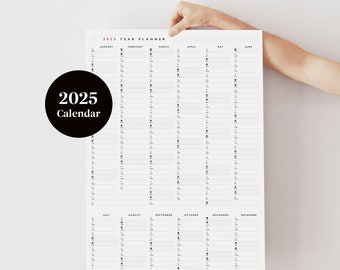 2025 Narrow Portrait Year Planner - 2025 Wall Calendar - Monthly Planner - 2025 Year Planner - To Do List