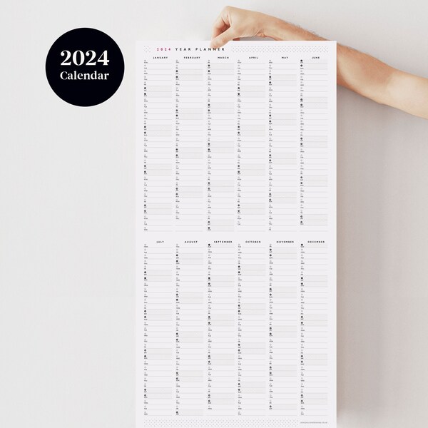 Jahresplaner 2024 im schmalen Hochformat – Wandkalender 2024 – Monatsplaner – Jahresplaner 2024 – To-Do-Liste