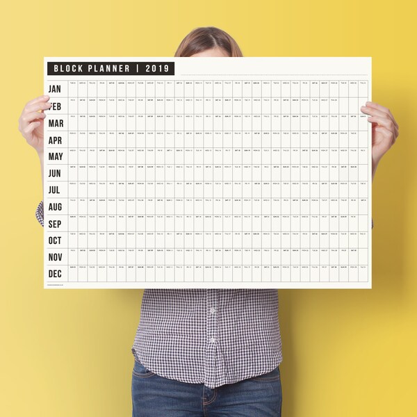 2019 Block Planner - 2019 Wall Calendar - Year Planner - Monthly Planner - Weekly Planner
