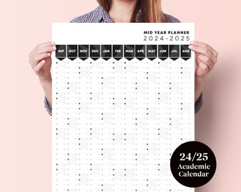 2024 - 2025 Mid Year Academic Planner - Academic Wall Calendar - Monthly Planner - Mid Year Planner