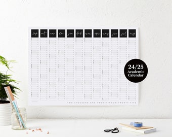 2024 - 2025 Script Mid Year Academic Planner - Academic Wall Calendar - Monthly Planner