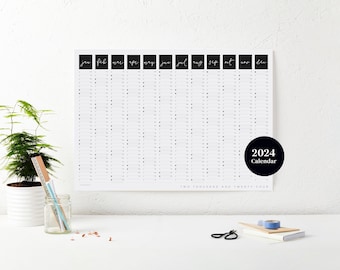 2024 Script Wall Calendar - 2024 Year Planner - Black and White Calendar - 2024 Wall Planner