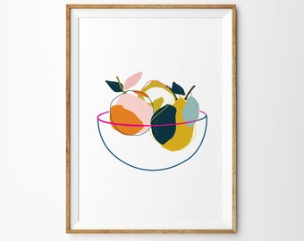 Fruit Bowl Botanical Print - Art Print - Kitchen Art - Childrens Wall Art - Fruit Print