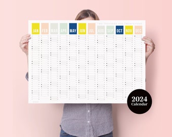 2024 Colour Year Planner - 2024 Wall Calendar - Monthly Planner - 2024 Year Planner - Horizontal Planner