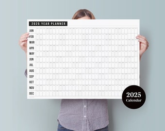 2025 Block Year Planner - 2025 Wall Calendar - Monthly Planner - 2025 Year Planner - Horizontal Planner