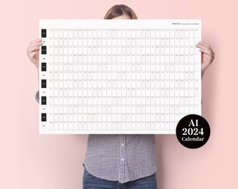 2024 Classic A1 Planner - 2024 Wall Calendar - 2024 Year Planner - Monthly Planner - Study Planner