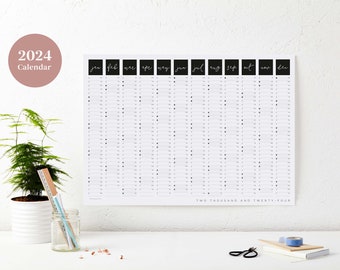 2024 Script Wall Calendar - 2024 Year Planner - Black and White Calendar - 2024 Wall Planner