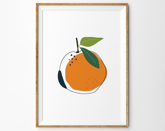 Orange Tangerine Botanical Print - Art Print - Kitchen Art - Childrens Wall Art - Fruit Print