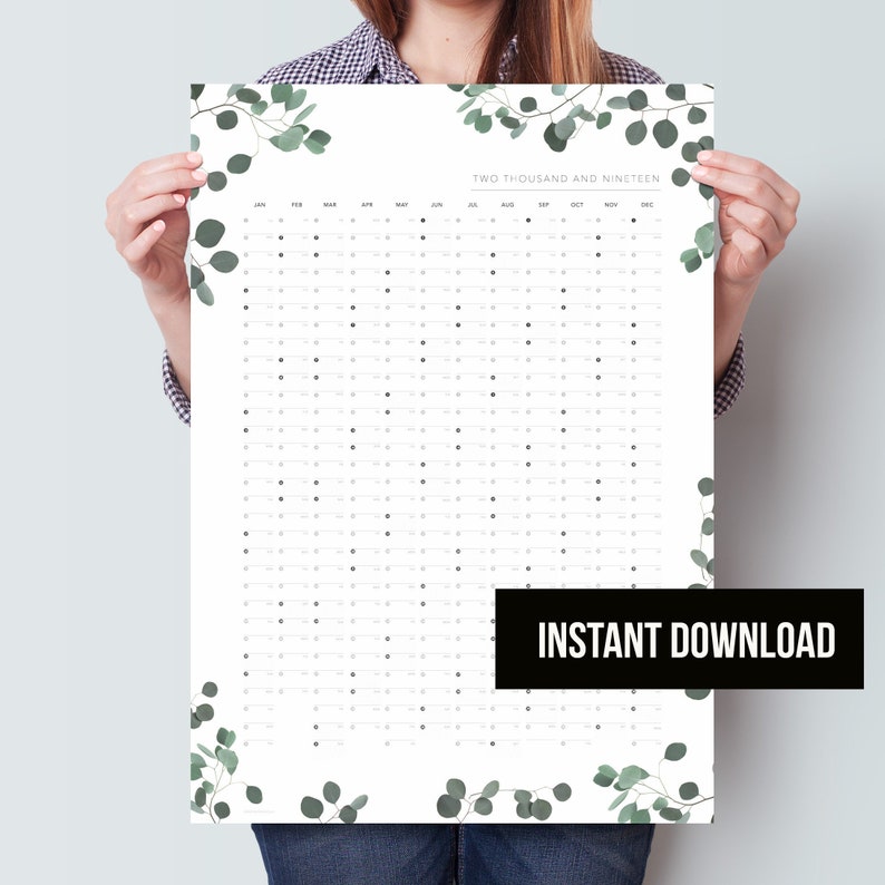 2019 Calendar PRINTABLE 2019 Eucalyptus Planner Printable Planner Weekly Planner Wall Planner