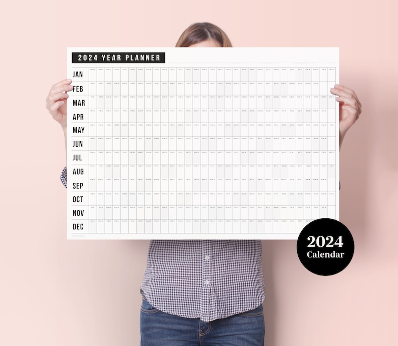 2024 Block Year Planner 2024 Wall Calendar Monthly Planner 2024 Year Planner Horizontal Planner image 1