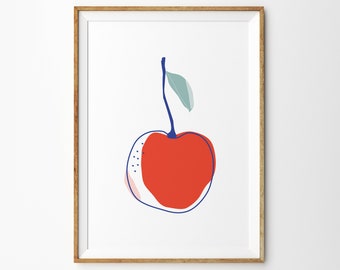 Red Cherry Botanical Print - Art Print - Kitchen Art - Childrens Wall Art - Fruit Print