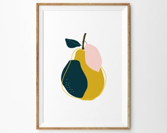 Mustard Pear Botanical Print - Art Print - Kitchen Art - Childrens Wall Art - Fruit Print