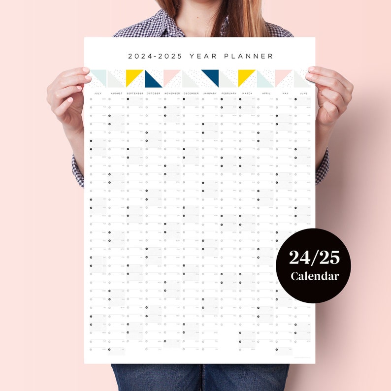 2024 2025 Academic Geometric Wall Planner Academic Wall Calendar Monthly Planner Mid Year Planner image 1