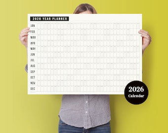 2026 Block Year Planner - 2026 Wall Calendar - Monthly Planner - 2026 Year Planner - Horizontal Planner
