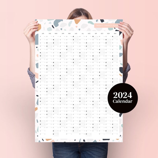 2024 Terrazo Jaarplanner - 2024 Wandkalender - Maandelijkse Planner - 2024 Jaarplanner