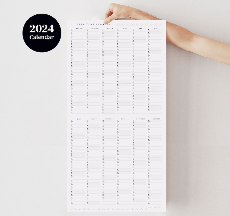 2024 Narrow Portrait Year Planner 2024 Wall Calendar Monthly Planner 2024 Year Planner To Do List image 1