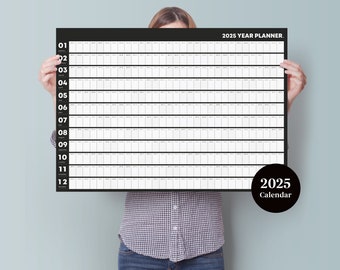 2025 Noir Year Planner - 2025 Wall Calendar - Monthly Planner - 2025 Year Planner - Horizontal Planner