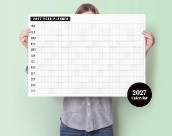 2027 Block Year Planner - 2027 Wall Calendar - Monthly Planner - 2027 Year Planner - Horizontal Planner
