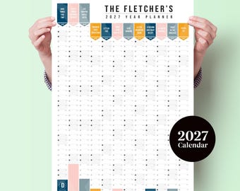 Personalised 2027 Year Planner - Bespoke 2027 Wall Calendar - Monthly Planner - Custom 2027 Year Planner