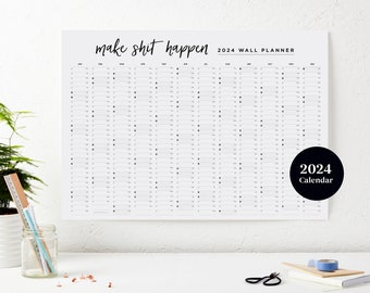 2024 Make Shit Happen Landscape Calendar - 2024 Year Planner - Black and White Calendar - 2024 Wall Planner