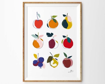 Botanical Fruit Collection Print - Art Print - Kitchen Art - Childrens Wall Art - Fruit Print