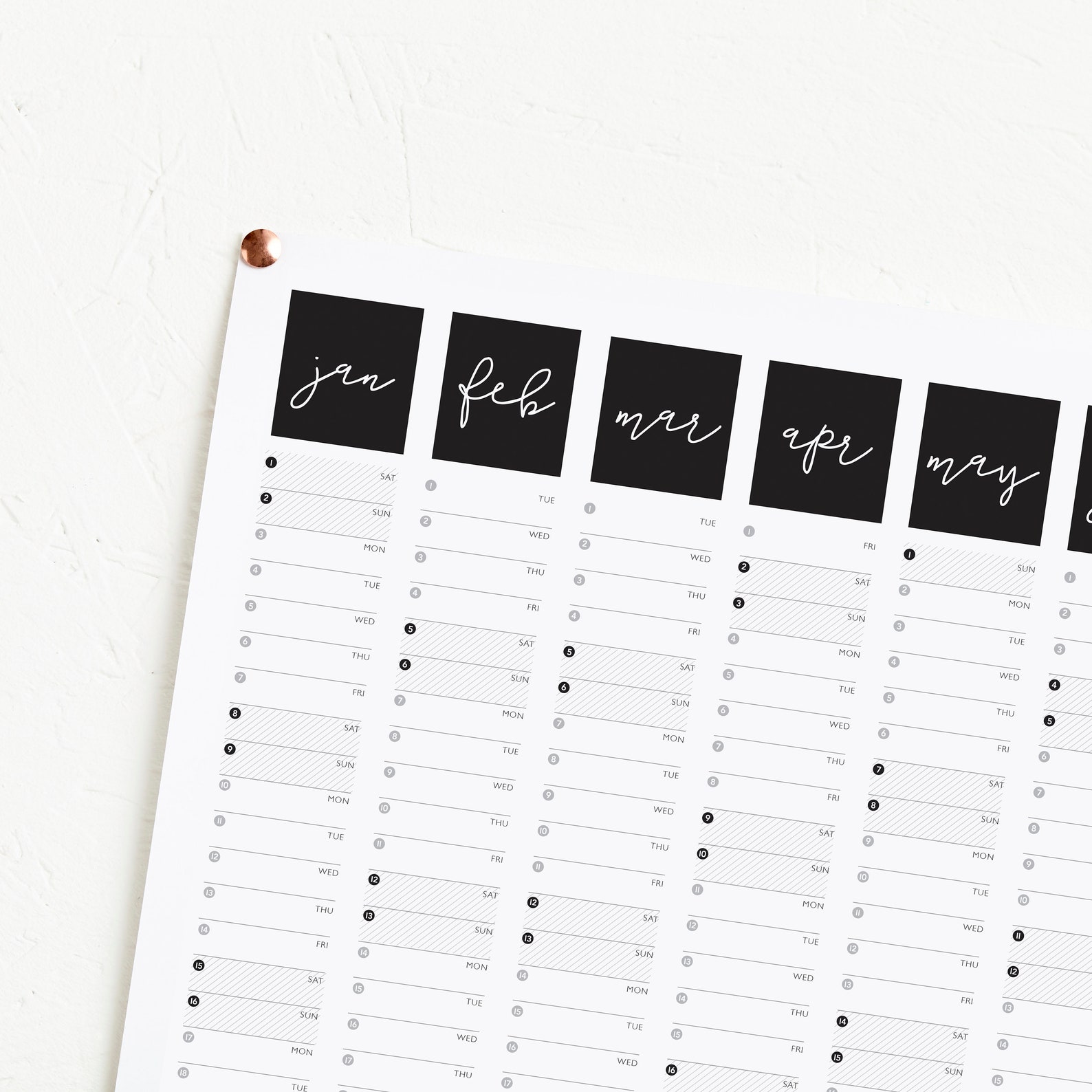 2022 Script Wall Calendar Year Planner Black and White | Etsy