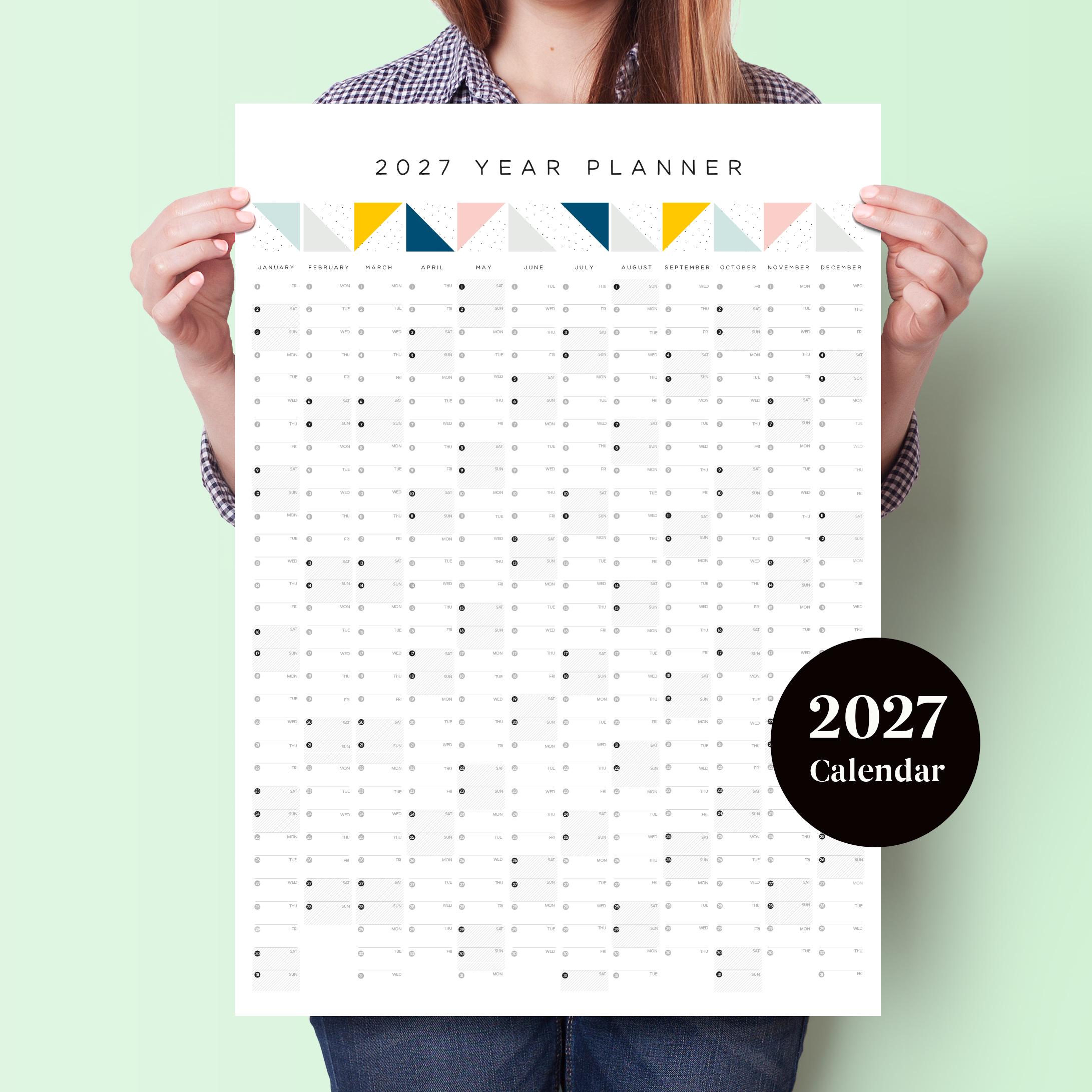 2027 Geometric Wall Planner – Monthly Year Calendar Poster ...