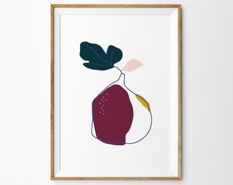 Burgundy Fig Botanical Print - Art Print - Kitchen Art - Childrens Wall Art - Fruit Print